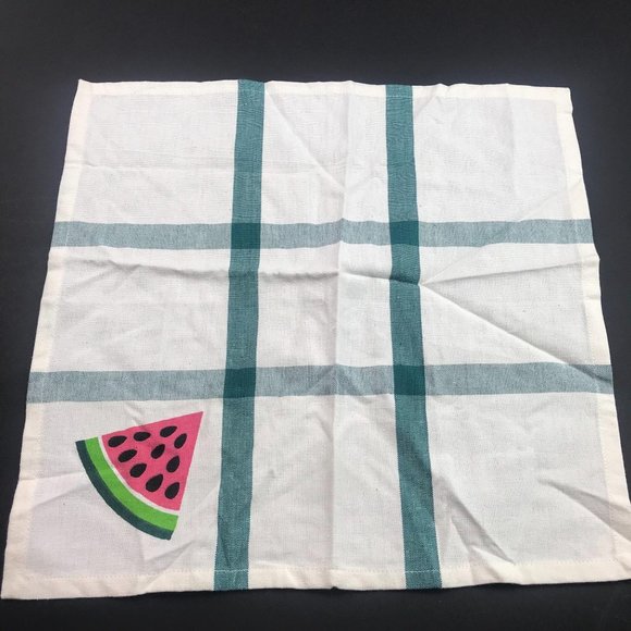 Watermelon Slice Summer Green Plaid Napkins Table Decoration Set Of 8 - Picture 1 of 5